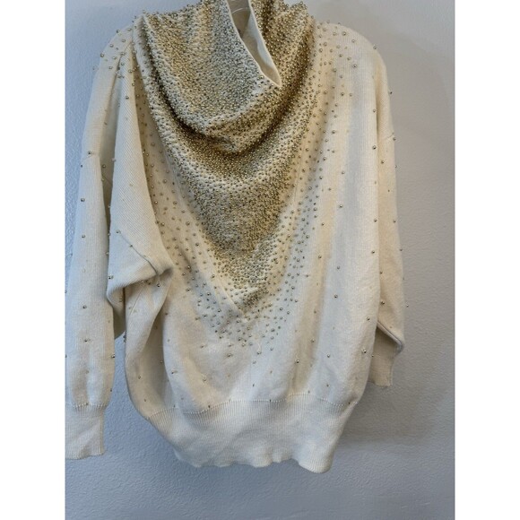 Vintage 80s Bonnie Boerer Heavy Gold Beaded Cowl Neckline Sweater Loose Beads - Picture 8 of 11